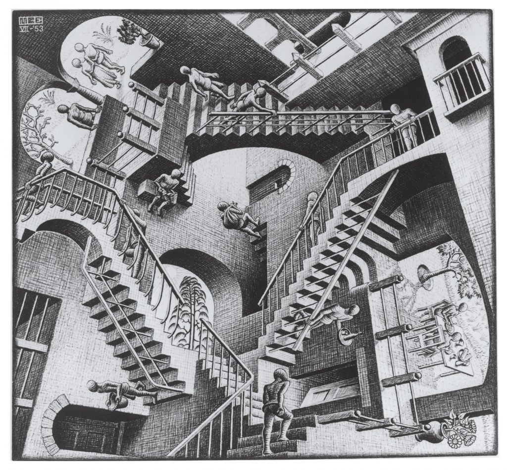 《相対性》1953年　All M.C. Escher works © The M.C. Escher Company, The Netherlands. All rights reserved. www.mcescher.com