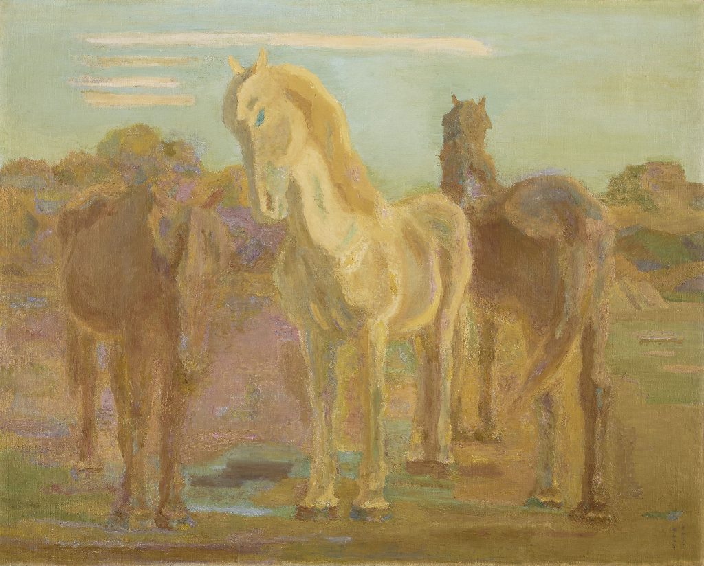 坂本繁二郎《放牧三馬》1932年　石橋財団ブリヂストン美術館蔵