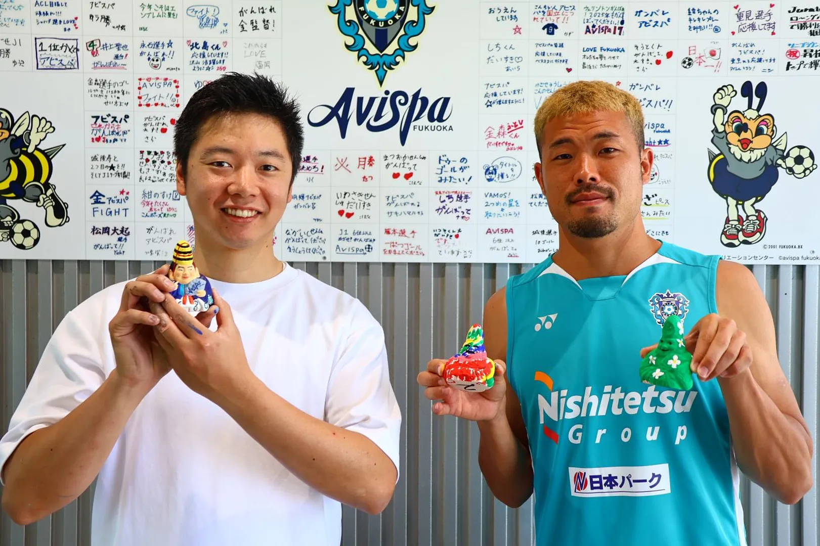 湯澤聖人選手と博多人形師・田中勇気さん